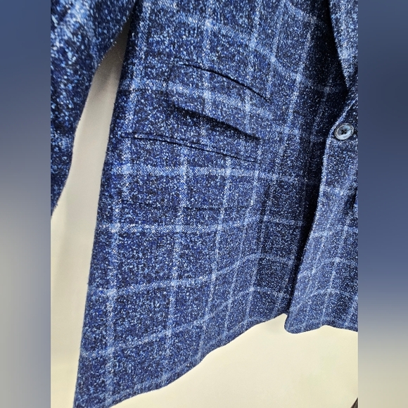 Elevee Suit Jacket Blazer Coat 44L BLUE WINDOWPANE Plaid Bespoke Custom - Picture 10 of 10